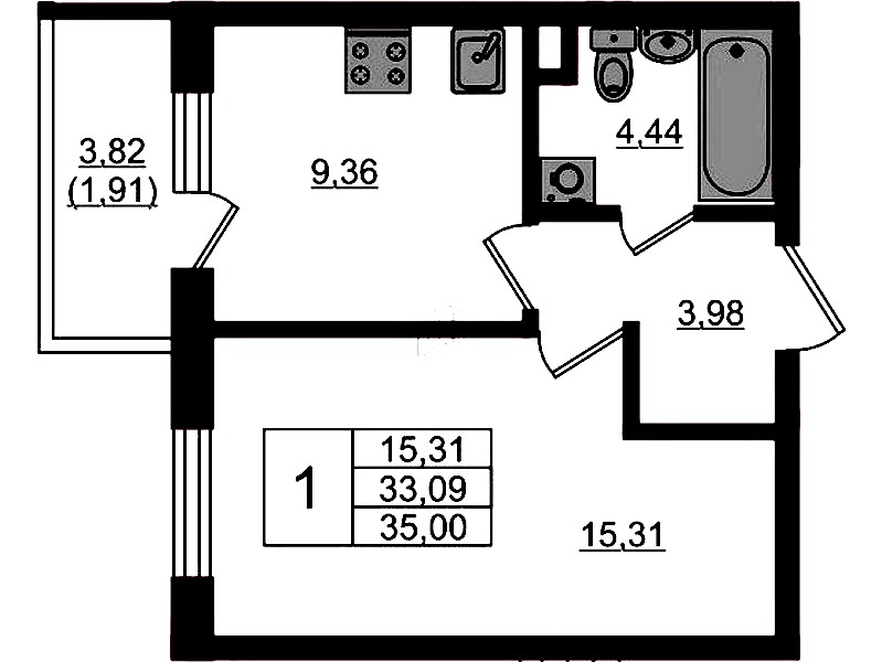 1-комнатная квартира 35 м², 1/4 эт., ЖК «Новая история»
